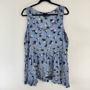 Torrid Plus Floral Print Challis Hi-Lo Ruffle Tank Top Blue Women 2X Summer